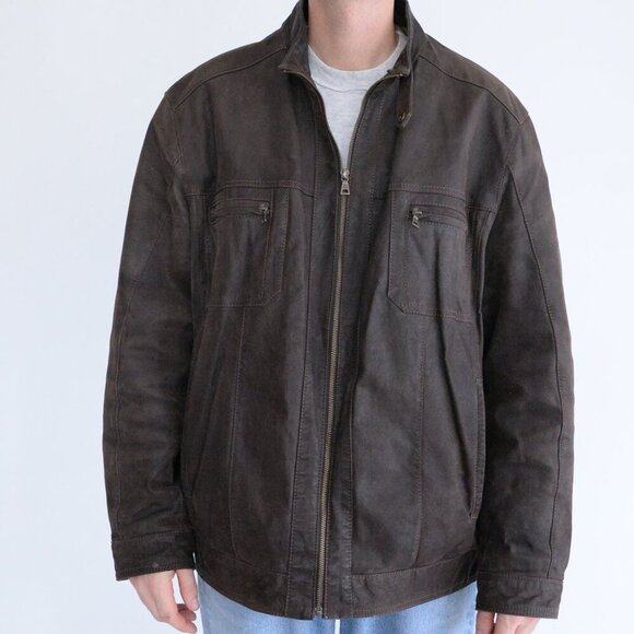 Vintage Danier Brown 100% Suede Leather Cotton Lined Zip Up Moto Jacket 2XL - Picture 2 of 15